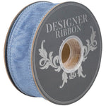 Load image into Gallery viewer, Side view of a Florist Basics Dupioni Supreme Wired Edge Ribbon in vibrant French Blue, 1½ inch wide by 10 yards, displaying its luxurious faux dupioni texture and flexible wired edges for decorative bows and wreaths.
