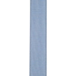 Load image into Gallery viewer, Detailed front view of the French Blue Dupioni ribbon highlighting its rich slubbed faux silk texture and precision stitched wired borders.

