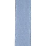 Load image into Gallery viewer, Reverse view of the Florist Basics Dupioni Supreme French Blue ribbon showing its durable polyester weave and color-matched wired edge construction.
