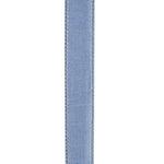 Load image into Gallery viewer, Reverse side of the Florist Basics Dupioni Supreme French Blue ribbon highlighting the durable polyester weave and neatly stitched wired edge construction.
