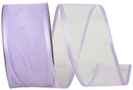 Load image into Gallery viewer, Charlize sheer satin wired edge ribbon spool in french lavender color. Available in multiple widths for gift wrapping, floral design, weddings, and craft projects.
