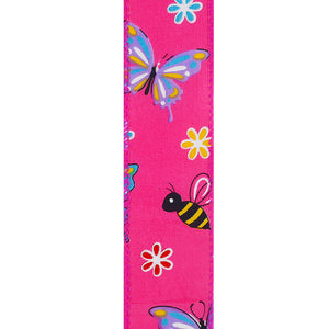 Butterflies & Bees Design - Wire Edge Ribbon -- Fuchsia -- Various Sizes