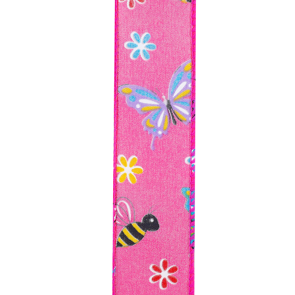 Butterflies & Bees Design - Wire Edge Ribbon -- Fuchsia -- Various Sizes