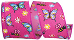 Load image into Gallery viewer, Butterflies &amp; Bees Design - Wire Edge Ribbon -- Fuchsia -- Various Sizes
