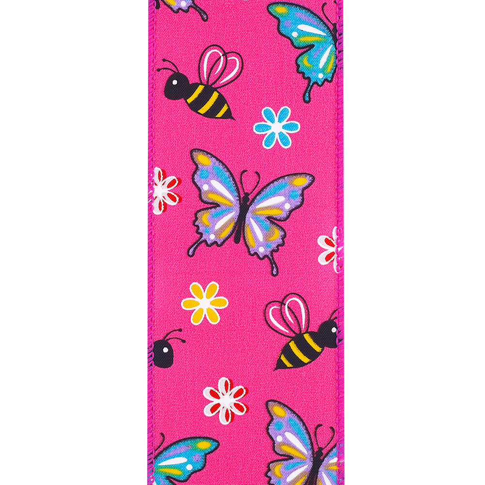 Butterflies & Bees Design - Wire Edge Ribbon -- Fuchsia -- Various Sizes