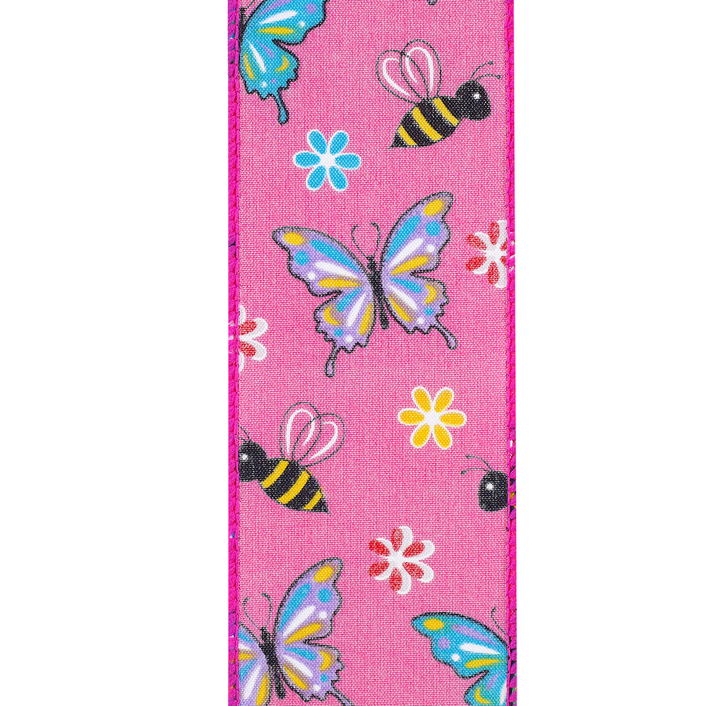 Butterflies & Bees Design - Wire Edge Ribbon -- Fuchsia -- Various Sizes