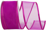 Load image into Gallery viewer, Charlize sheer satin wired edge ribbon spool in fuchsia color. Available in multiple widths for gift wrapping, floral design, weddings, and craft projects.
