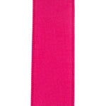 Load image into Gallery viewer, The reverse side view of the 100% polyester fuchsia wired ribbon, displaying the uniform weave structure and clean stitched edge profile from behind.

