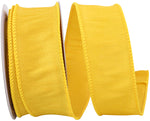 Load image into Gallery viewer, Florist Basics Dupioni Supreme Wired Edge Ribbon in vibrant Golden Yellow, 1½ inch wide by 10 yards, displaying its luxurious faux dupioni texture and flexible wired edges for decorative bows and wreaths.
