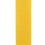 Load image into Gallery viewer, Close-up of the Golden Yellow Dupioni Supreme ribbon showcasing the slubbed faux silk weave and matching stitched wired edge for professional bow making.
