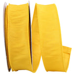 Load image into Gallery viewer, Full roll of Florist Basics Dupioni Supreme Wired Edge Ribbon in Golden Yellow, 1½ inch wide by 20 yards, ideal for wreath making, floral designs, holiday decorating, and elegant gift wrapping.

