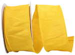 Load image into Gallery viewer, Full roll of Florist Basics Golden Yellow Dupioni Supreme Wired Edge Ribbon measuring 2½ inches by 20 yards, ideal for Christmas trees, garlands, floral arrangements, and decorative bows.
