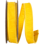 Load image into Gallery viewer, Florist Basics Dupioni Supreme Wired Edge Ribbon in Golden Yellow, 7/8 inch wide by 10 yards, featuring a vibrant hot pink faux dupioni texture with stitched wired edges for bows, floral arrangements, and gift wrapping.
