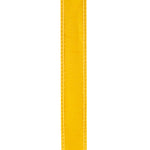 Load image into Gallery viewer, Reverse side of the Florist Basics Dupioni Supreme Golden Yellow ribbon highlighting the durable polyester weave and neatly stitched wired edge construction.
