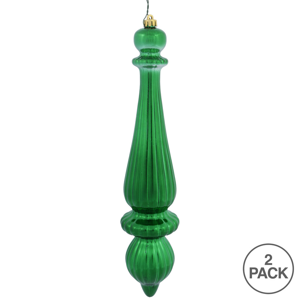 14" -- Green Shiny -- Finial Drop Ornament (Pack of 2) by Vickerman®