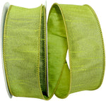 Load image into Gallery viewer, Florist Basics Dupioni Supreme Wired Edge Ribbon in vibrant Green Grass, 1½ inch wide by 10 yards, displaying its luxurious faux dupioni texture and flexible wired edges for decorative bows and wreaths.
