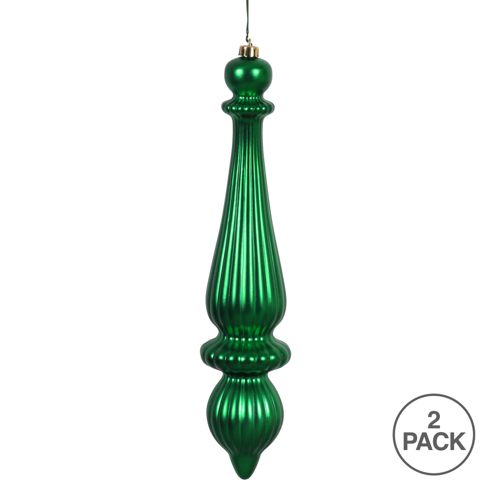 14" -- Green Matte -- Finial Drop Ornament (Pack of 2) by Vickerman®