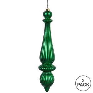 14" -- Green Matte -- Finial Drop Ornament (Pack of 2) by Vickerman®