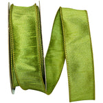 Load image into Gallery viewer, Florist Basics Dupioni Supreme Wired Edge Ribbon in vibrant Green Grass, 1½ inch wide by 20 yards, displaying its luxurious faux dupioni texture and flexible wired edges for decorative bows and wreaths.
