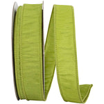 Load image into Gallery viewer, Florist Basics Dupioni Supreme Wired Edge Ribbon in vibrant Green Grass, 1½ inch wide by 50 yards, displaying its luxurious faux dupioni texture and flexible wired edges for decorative bows and wreaths.
