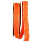 Load image into Gallery viewer, Grosgrain Saddle Stitch Ribbon -- Orange / White Color --- Various Sizes
