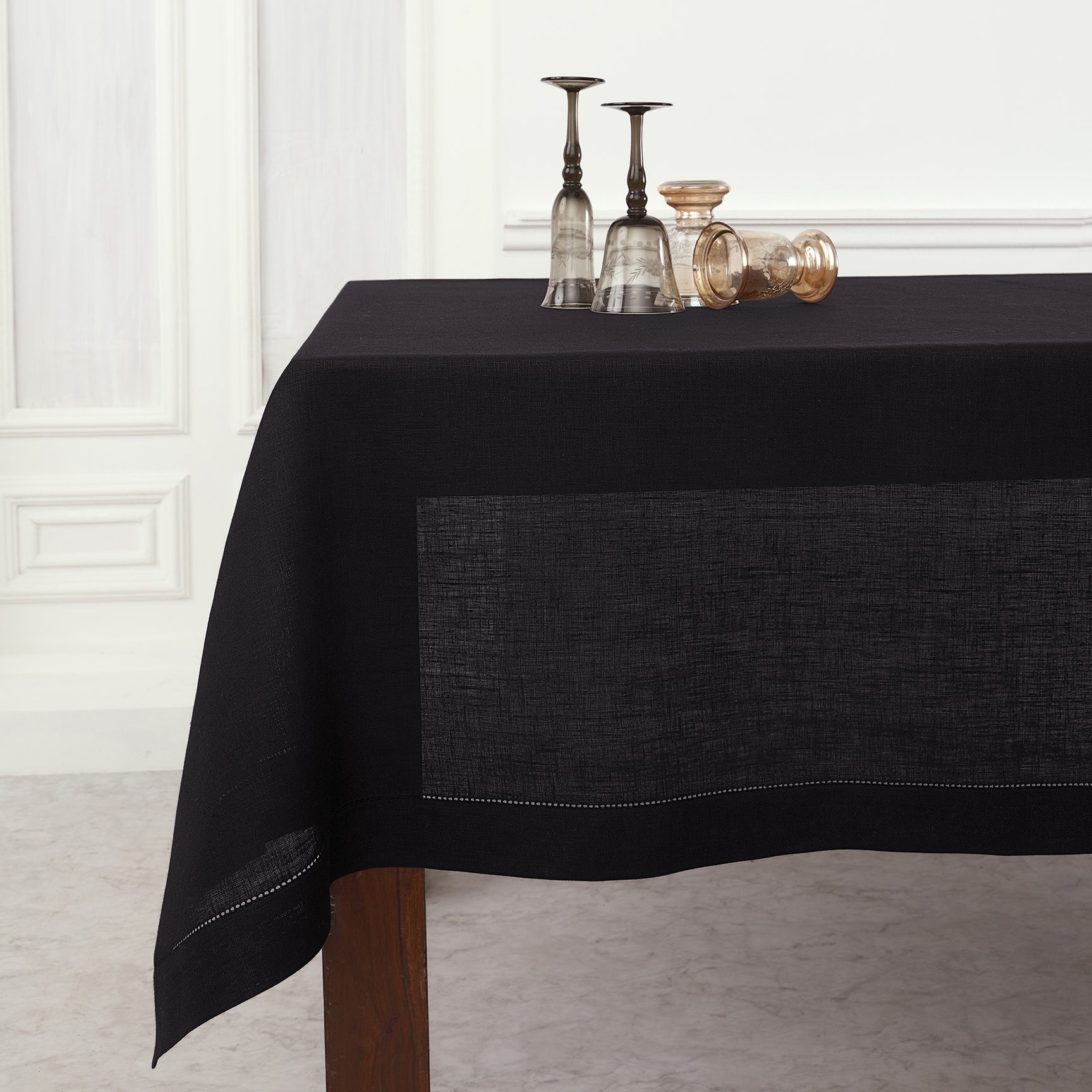 Hemstitched Table Linens (Black Color)