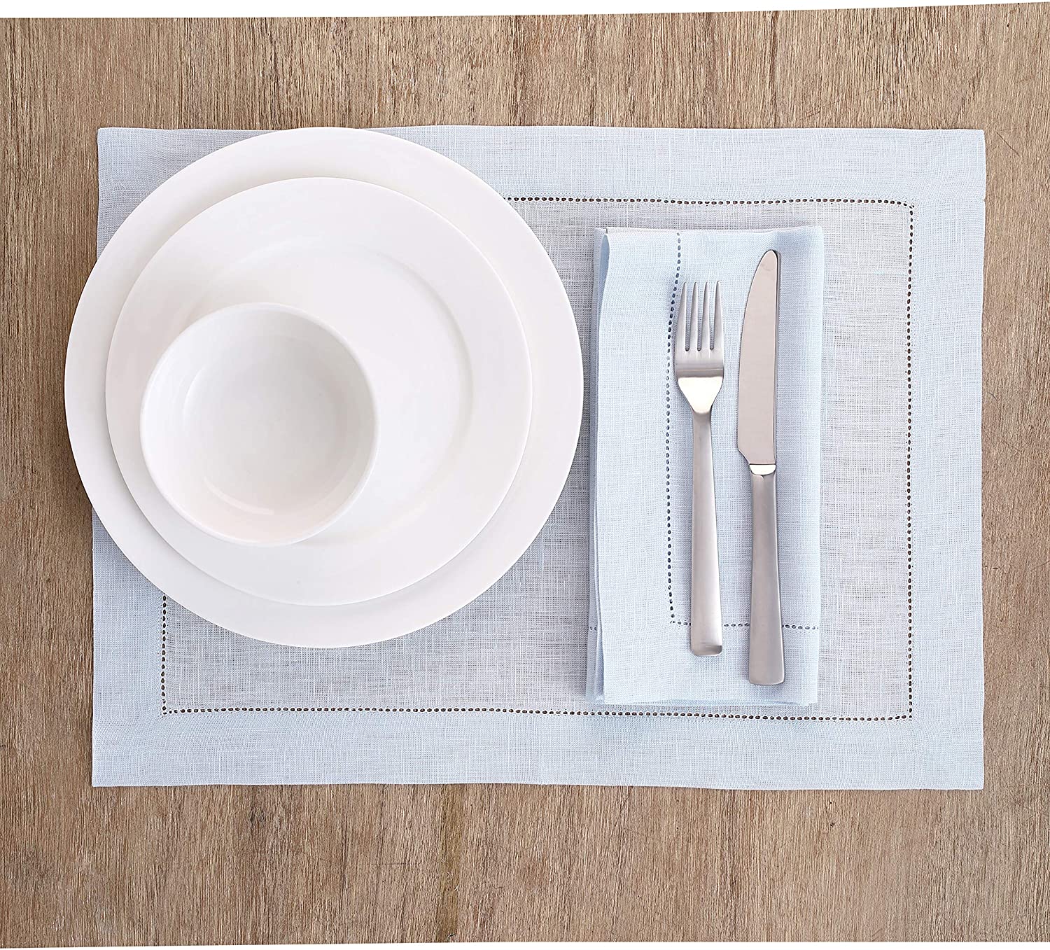 Hemstitched Table Linens (Light Blue Color)