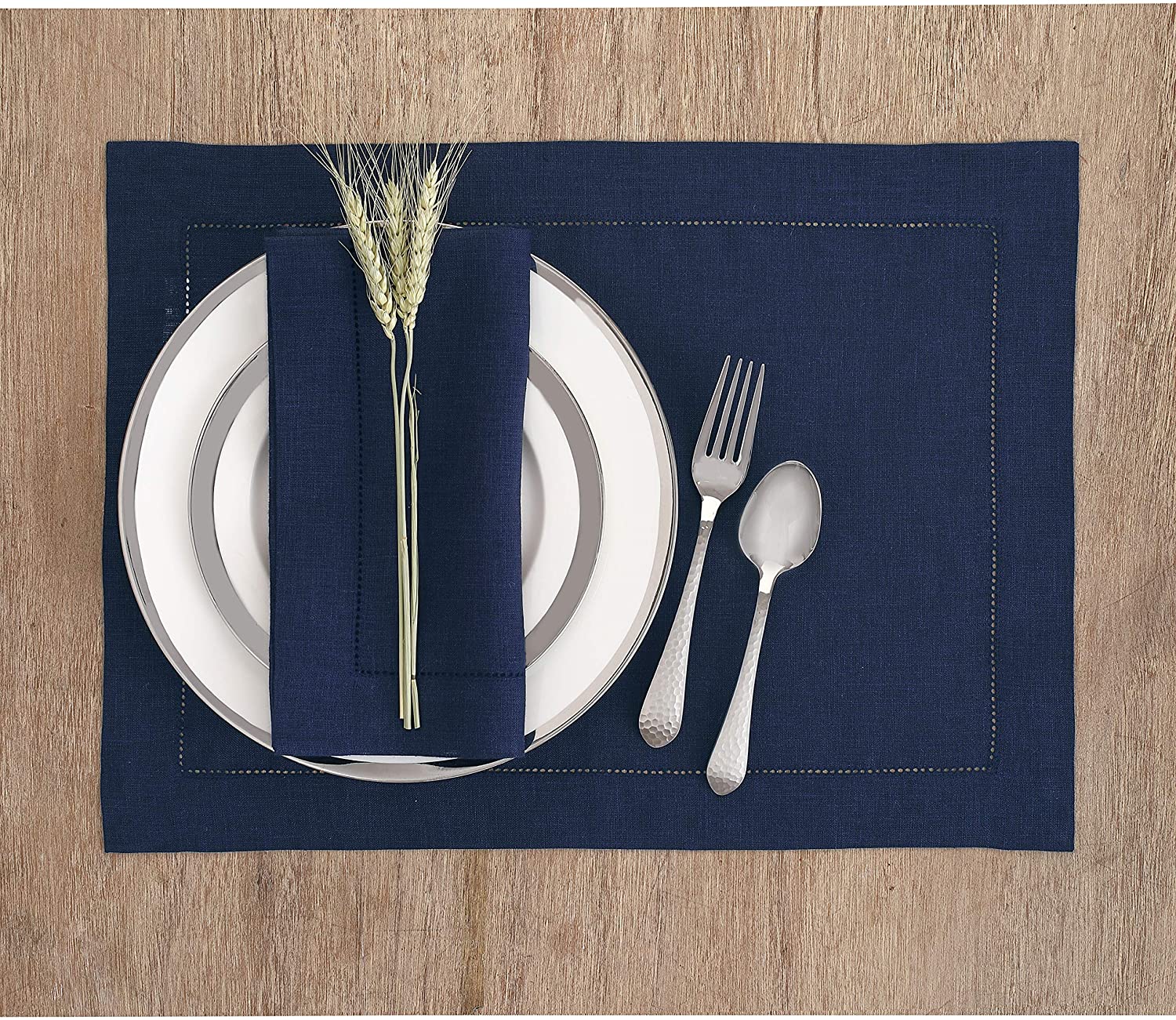 Hemstitched Table Linens (Navy Color)