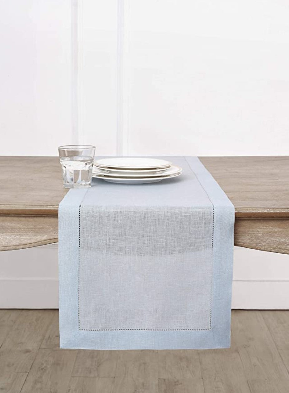 Hemstitched Table Linens (Light Blue Color)