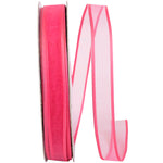 Load image into Gallery viewer, Charlize sheer satin wired edge ribbon spool in hot pink. Available in multiple widths for gift wrapping, floral design, weddings, and craft projects.
