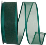 Load image into Gallery viewer, Charlize sheer satin wired edge ribbon spool in hunter green color. Available in multiple widths for gift wrapping, floral design, weddings, and craft projects.
