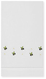 Guest Towel with Classic Hemstitch & Bumble Bees Design --- White