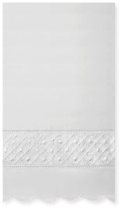 Guest Towel with Madeira Dots, Lattice, and Scalloped Edge --- White