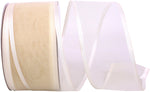 Load image into Gallery viewer, Charlize sheer satin wired edge ribbon spool in ivory color, available in multiple widths for gift wrapping, floral design, weddings, and craft projects.
