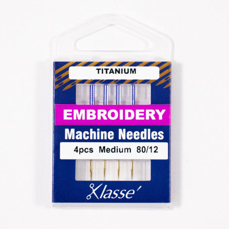 Titanium Embroidery Sewing Machine Needles — Size 80/12 — 4 Pack by KLASSÉ®