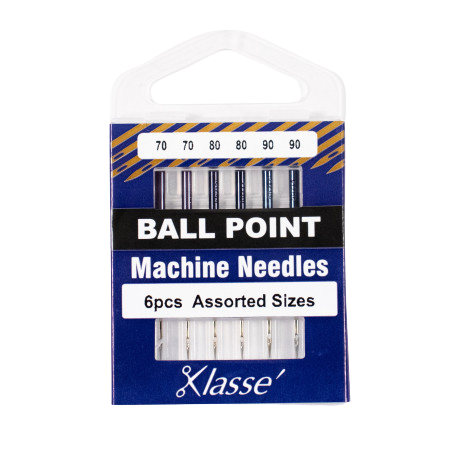 KLASSÉ® Ball Point Sewing Machine Needles — 6 Pack — Assorted Sizes 70/10, 80/12 & 90/14