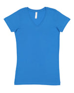 Load image into Gallery viewer, Ladies (Junior) Fitted --  (V-Neck) T-Shirt  -- 100% Cotton -- Cobalt Color
