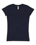 Load image into Gallery viewer, Ladies (Junior) Fitted --  (V-Neck) T-Shirt -- 100% Cotton -- Navy Color
