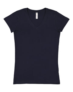 Ladies (Junior) Fitted --  (V-Neck) T-Shirt -- 100% Cotton -- Navy Color