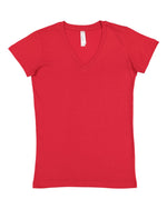 Load image into Gallery viewer, Ladies (Junior) Fitted --  (V-Neck) T-Shirt -- 100% Cotton -- Red Color
