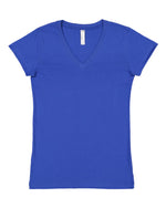 Load image into Gallery viewer, Ladies (Junior) Fitted --  (V-Neck) T-Shirt -- 100% Cotton -- Royal Color
