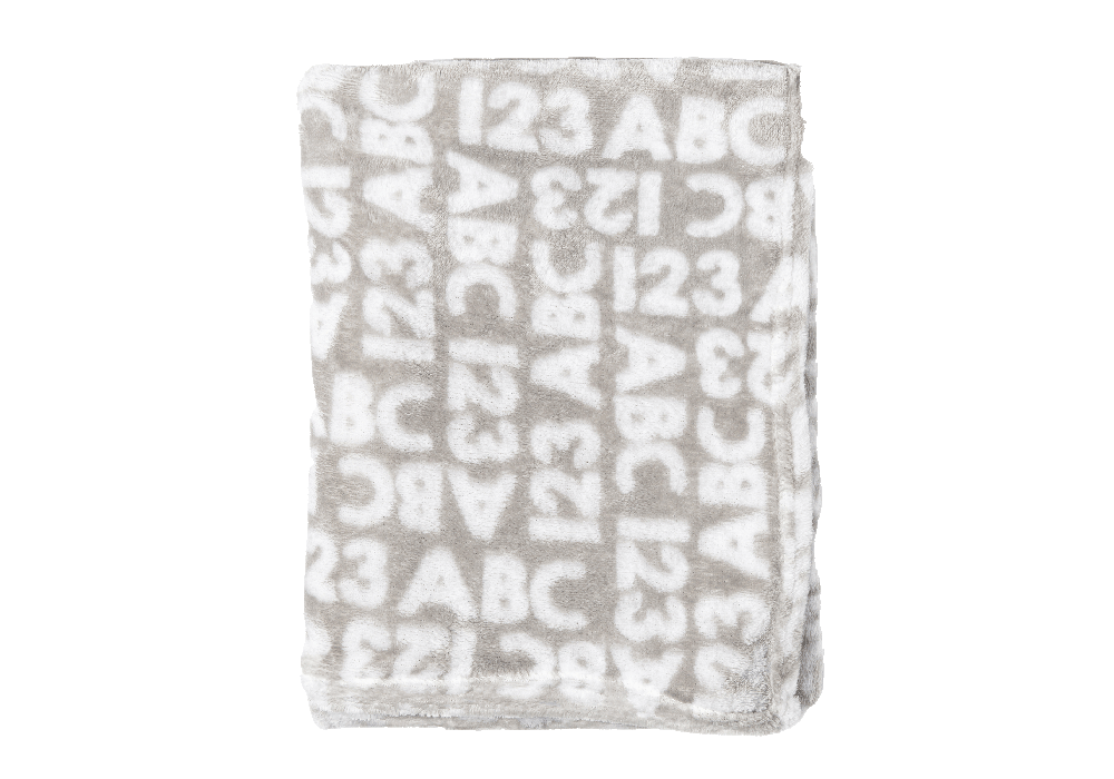 Letters & Numbers Flannel Fleece Baby Blanket, 30 x 40 in, Grey & White Color