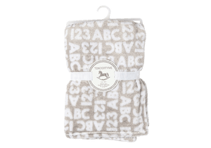 Letters & Numbers Flannel Fleece Baby Blanket, 30 x 40 in, Grey & White Color