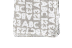 Letters & Numbers Flannel Fleece Baby Blanket, 30 x 40 in, Grey & White Color