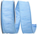 Load image into Gallery viewer, Florist Basics Dupioni Supreme Wired Edge Ribbon in vibrant Light Blue, 1½ inch wide by 10 yards, displaying its luxurious faux dupioni texture and flexible wired edges for decorative bows and wreaths.
