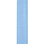 Load image into Gallery viewer, Close-up of the Light Blue Dupioni Supreme ribbon showcasing the slubbed faux silk weave and matching stitched wired edge for professional bow making.
