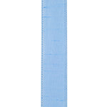 Load image into Gallery viewer, Back view of the Florist Basics Light Blue Dupioni wired ribbon illustrating the smooth polyester backing and durable stitched wired edge.
