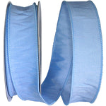 Load image into Gallery viewer, Full roll of Florist Basics Dupioni Supreme Wired Edge Ribbon in Light Blue, 1½ inch wide by 20 yards, ideal for wreath making, floral designs, holiday decorating, and elegant gift wrapping.
