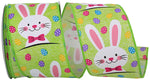 Load image into Gallery viewer, Easter Ribbons -- 2.5 in x 10 yards --- Bunny Face Multi Egg Wire Edge Ribbon --- Lime Color
