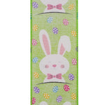 Load image into Gallery viewer, Easter Ribbons -- 2.5 in x 10 yards --- Bunny Face Multi Egg Wire Edge Ribbon --- Lime Color
